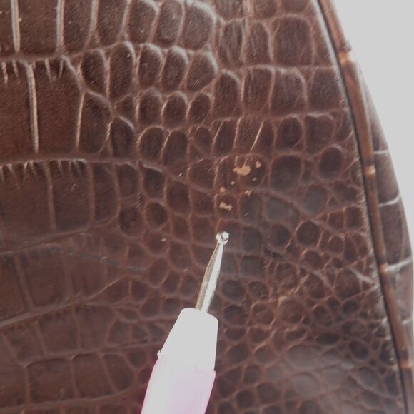 ANN TAYLOR LOFT Croc Embossed Dark Brown Leather Kiss-Lock Purse Bag Clutch - Picture 14 of 15